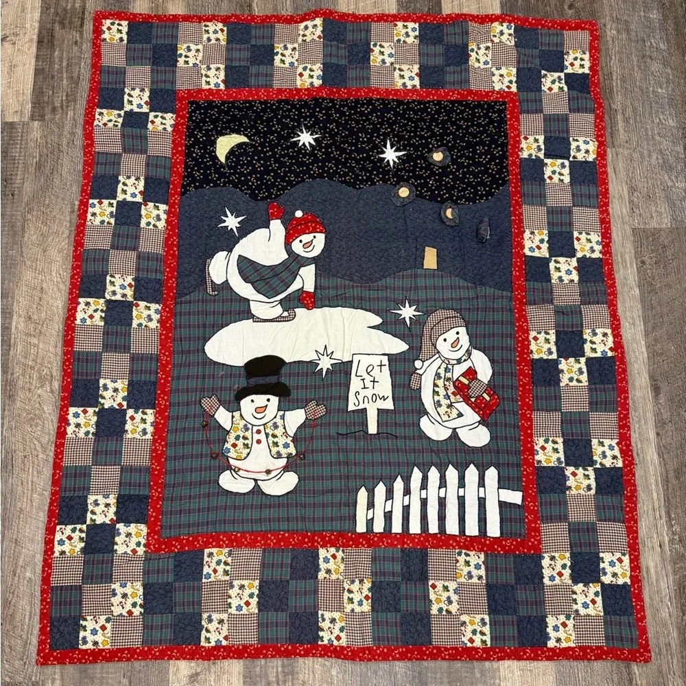 Vintage Snowman Quilted Blanket Wall Hanging 48x60 Holiday Decor